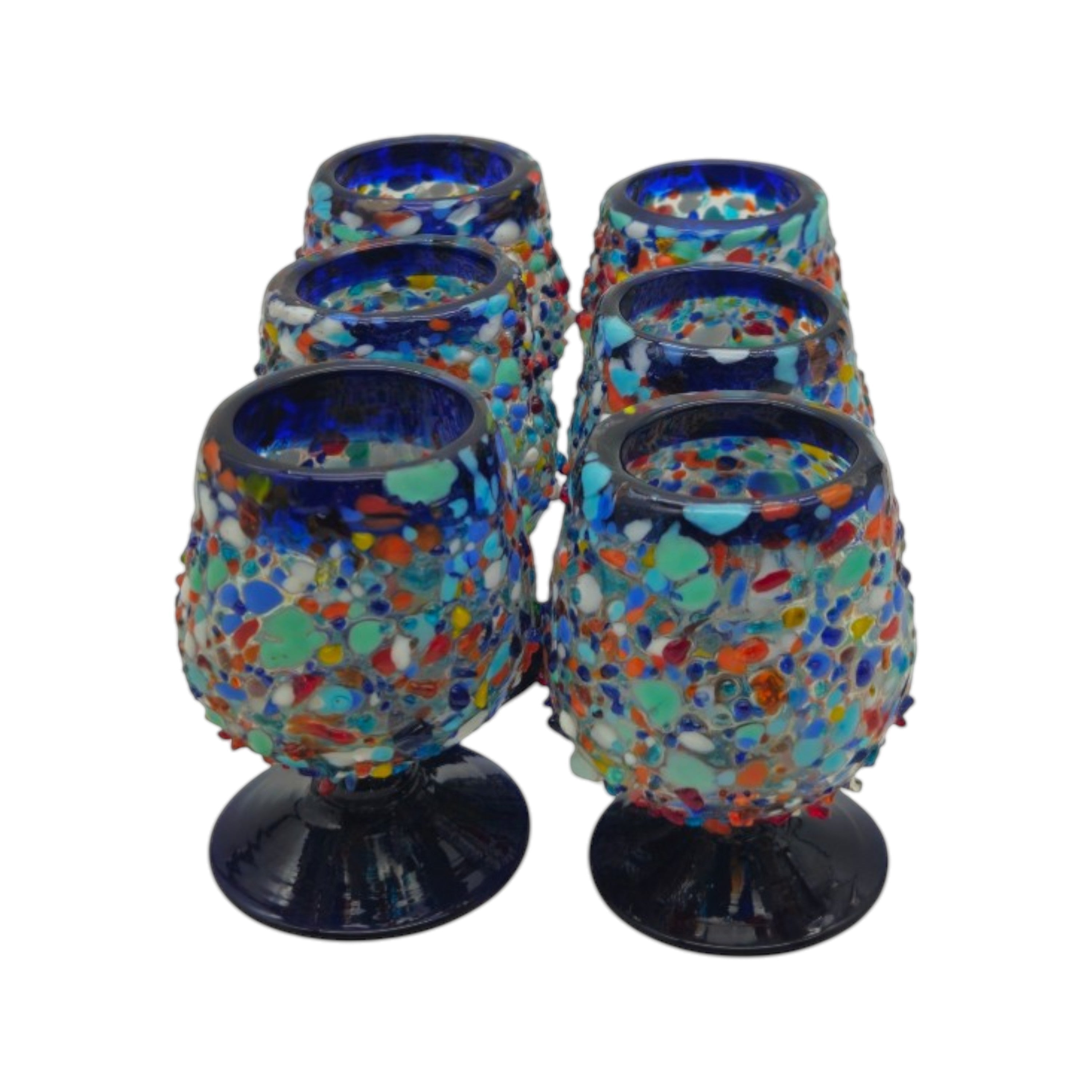 Mexican Confetti Rock Shot Glass | Blue Rim Cognac Style