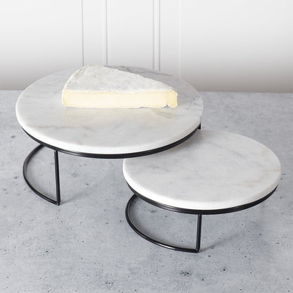 Set of 2 Round Nesting Table Risers - Marble/Black