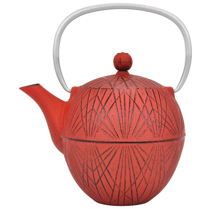 Spigo Hakone Cast Iron Enamel Teapot With Stainless Infuser - Red, 33 Ounce