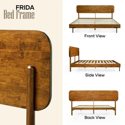 Frida Solid Wood Bed Frame in Caramel or Walnut