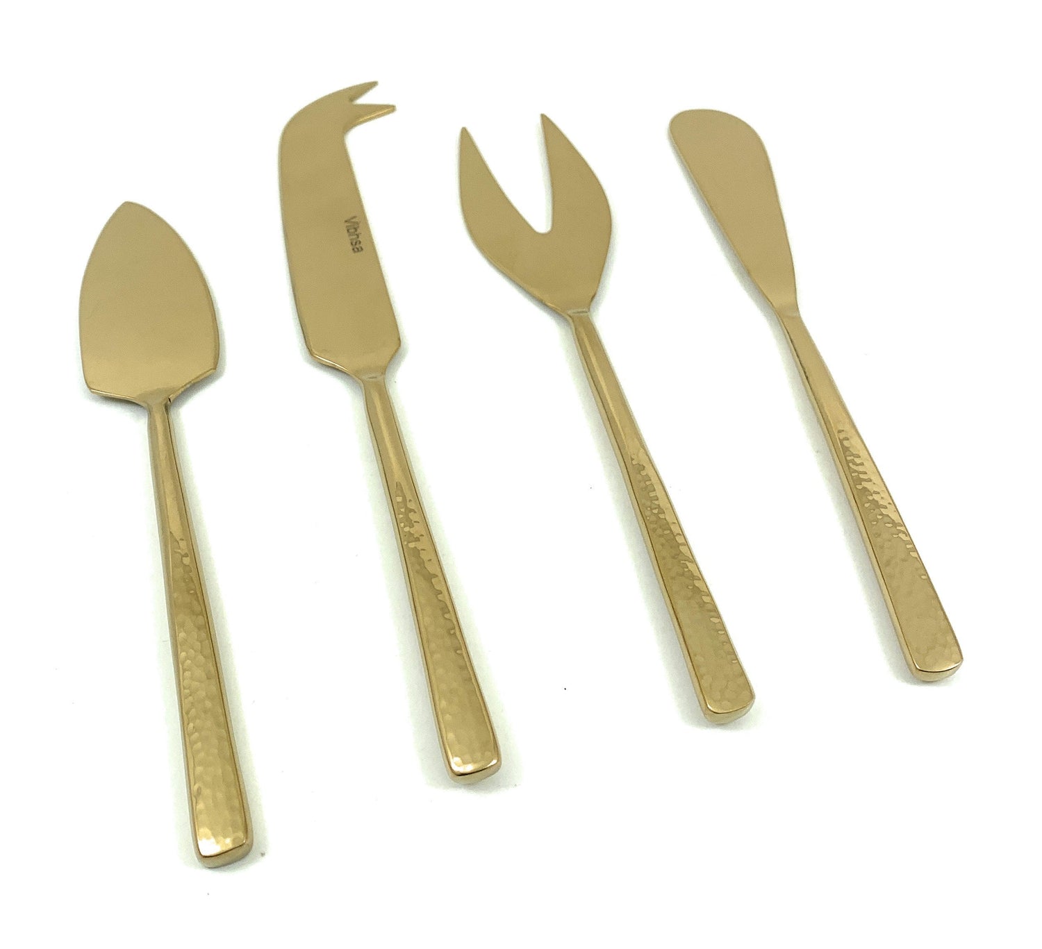 Set of 4 Stainless Steel Hammered Cheese Knives in Gold