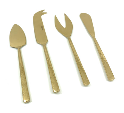 Set of 4 Stainless Steel Hammered Cheese Knives in Gold
