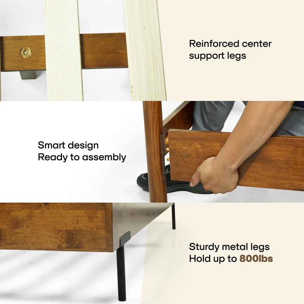 Frida Solid Wood Bed Frame in Caramel or Walnut