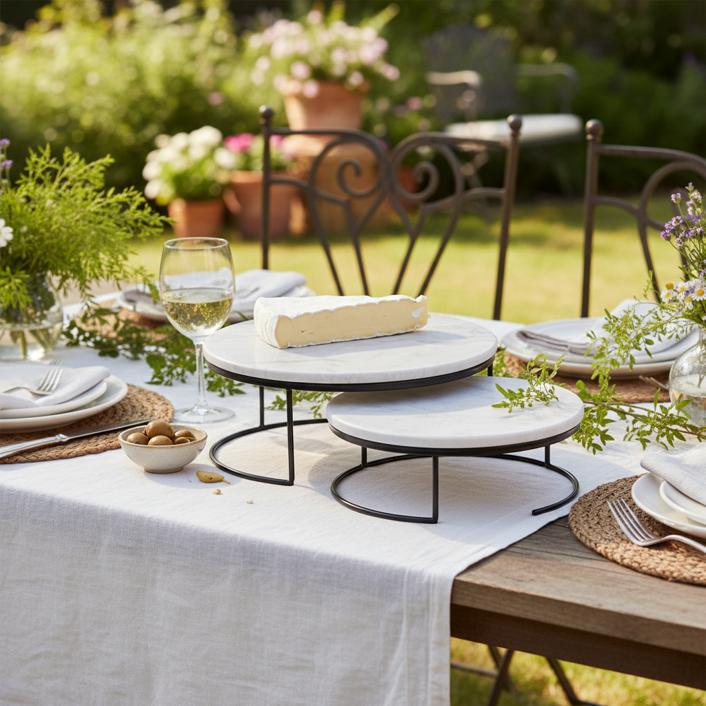 Set of 2 Round Nesting Table Risers - Marble/Black