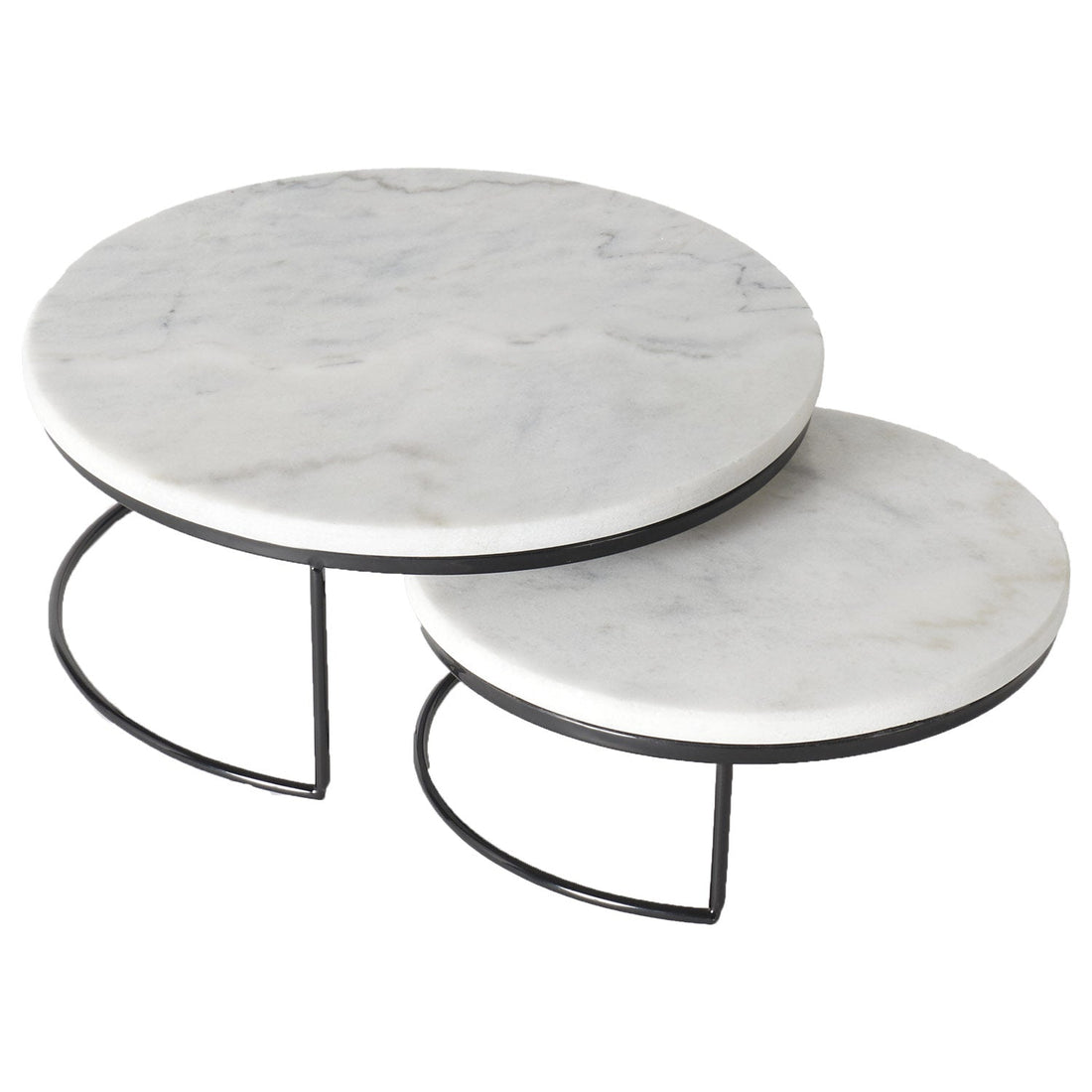 Set of 2 Round Nesting Table Risers - Marble/Black
