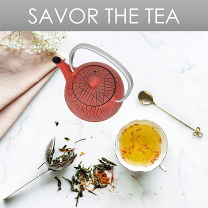 Spigo Hakone Cast Iron Enamel Teapot With Stainless Infuser - Red, 33 Ounce