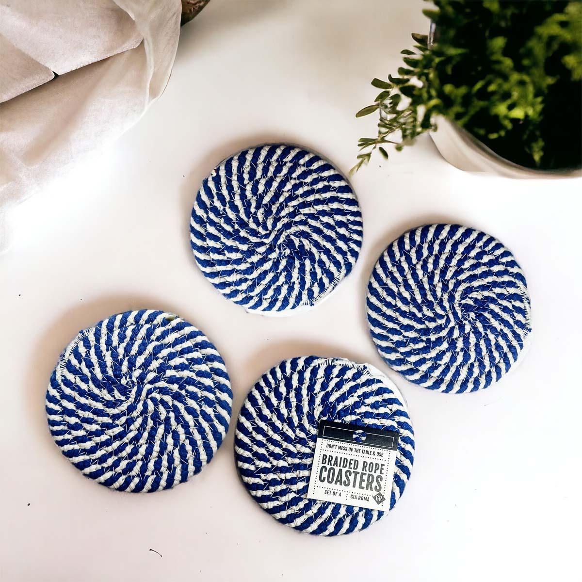 Blue and White Braided Coasters - Set of 4