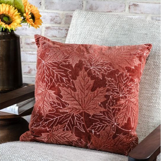 Auburn Leaves Embroidered Pillow