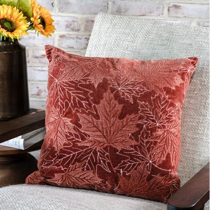Auburn Leaves Embroidered Pillow
