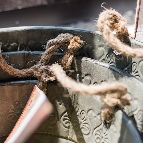 Antique Flower Pattern Tub with Rope Handles (Set of 3)