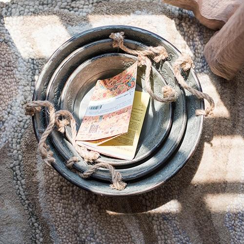 Antique Flower Pattern Tub with Rope Handles (Set of 3)