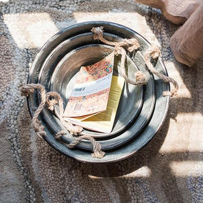 Antique Flower Pattern Tub with Rope Handles (Set of 3)