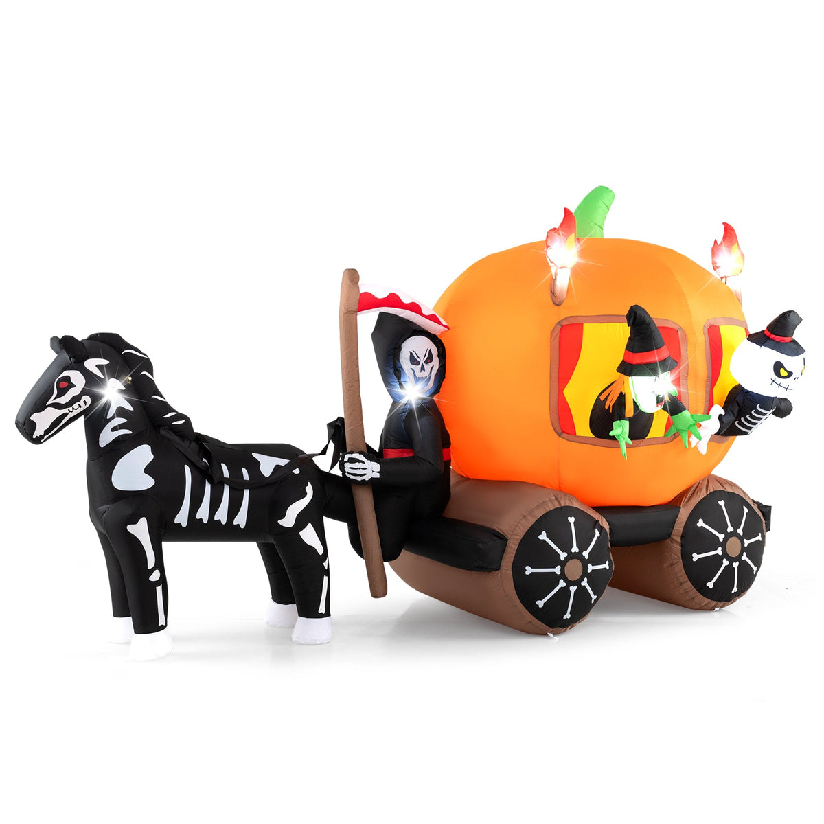 10.2 Ft Long Inflatable Halloween Carriage with Pumpkin and 2 Ghosts