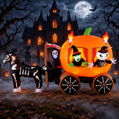 10.2 Ft Long Inflatable Halloween Carriage with Pumpkin and 2 Ghosts