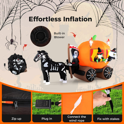 10.2 Ft Long Inflatable Halloween Carriage with Pumpkin and 2 Ghosts