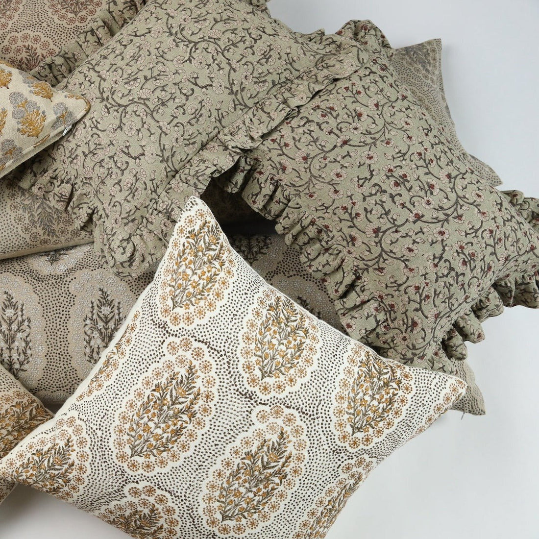 Inaya Linen Floral Throw Pillow Cover - Beachwood Ruffled