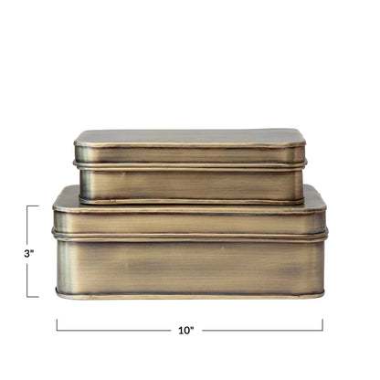 Antique Brass Boxes - Set of 2