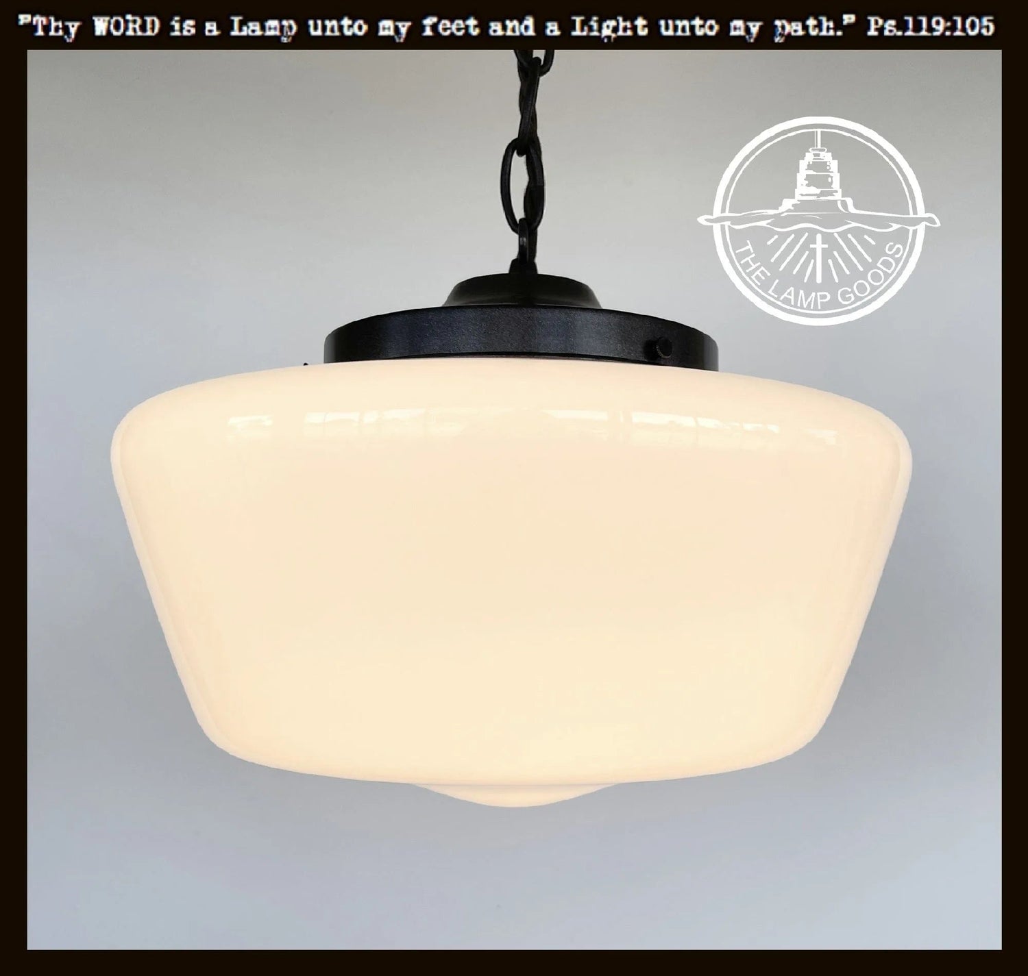 Large Antique Milk Glass Schoolhouse Pendant Light - 12"