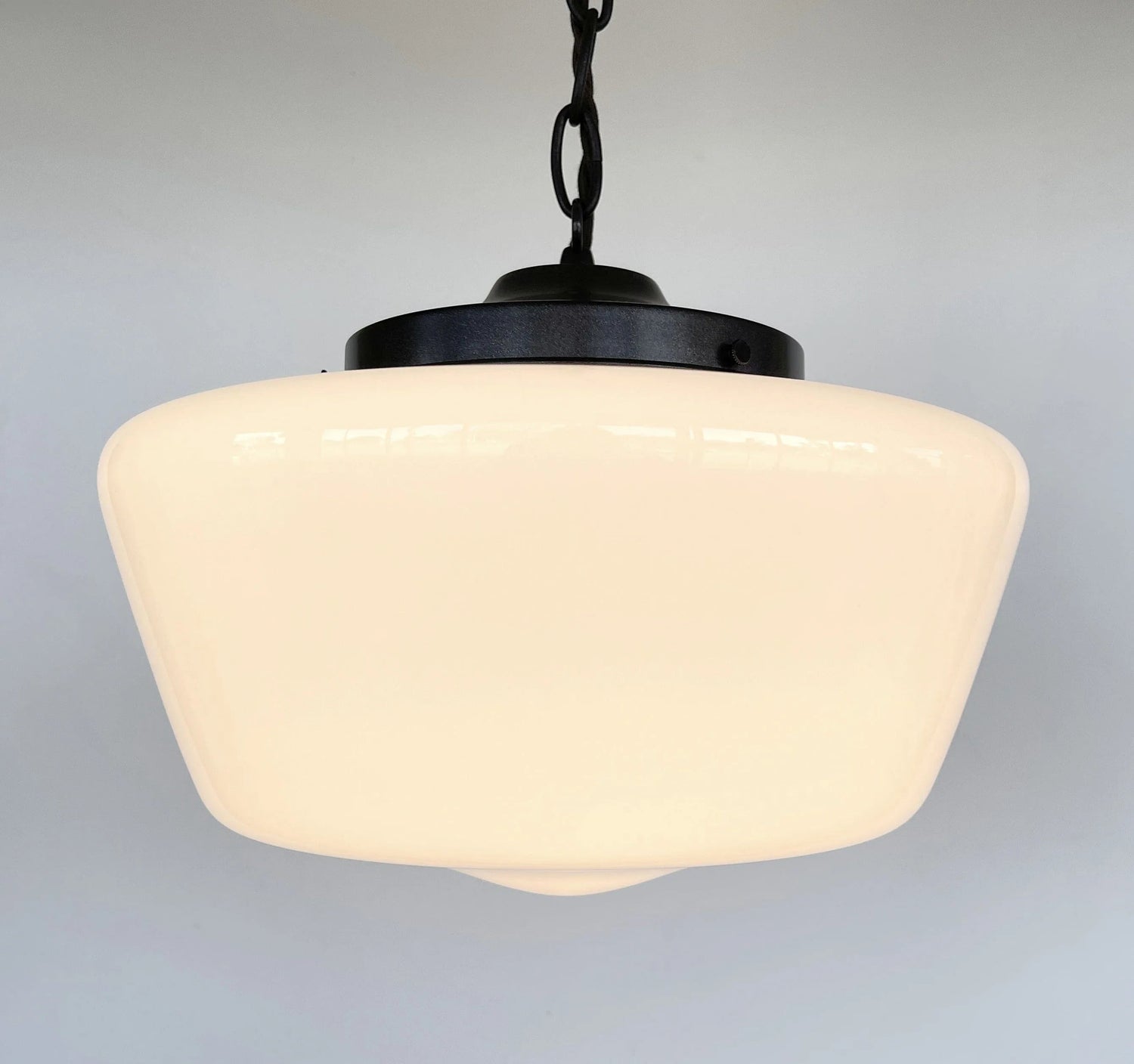 Large Antique Milk Glass Schoolhouse Pendant Light - 12"