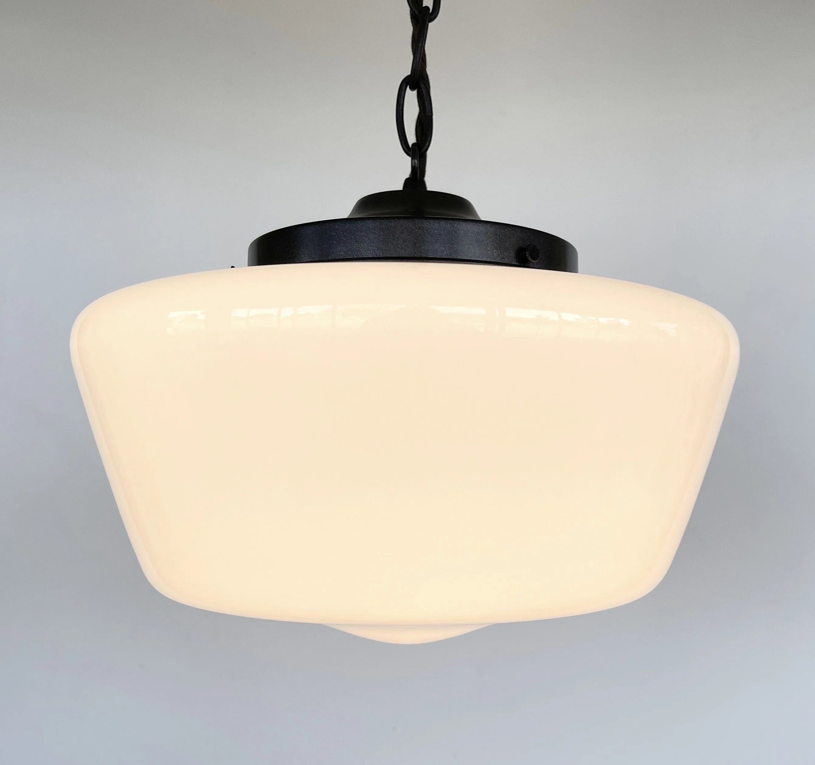 Large Antique Milk Glass Schoolhouse Pendant Light - 12"