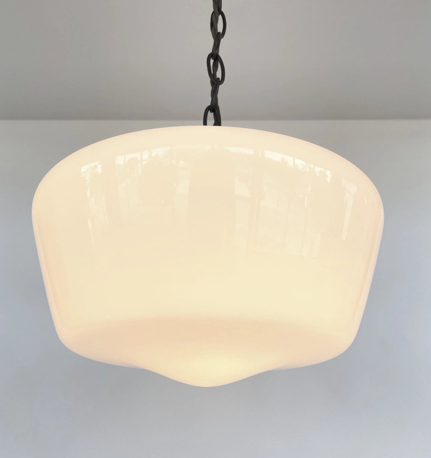 Large Antique Milk Glass Schoolhouse Pendant Light - 12"