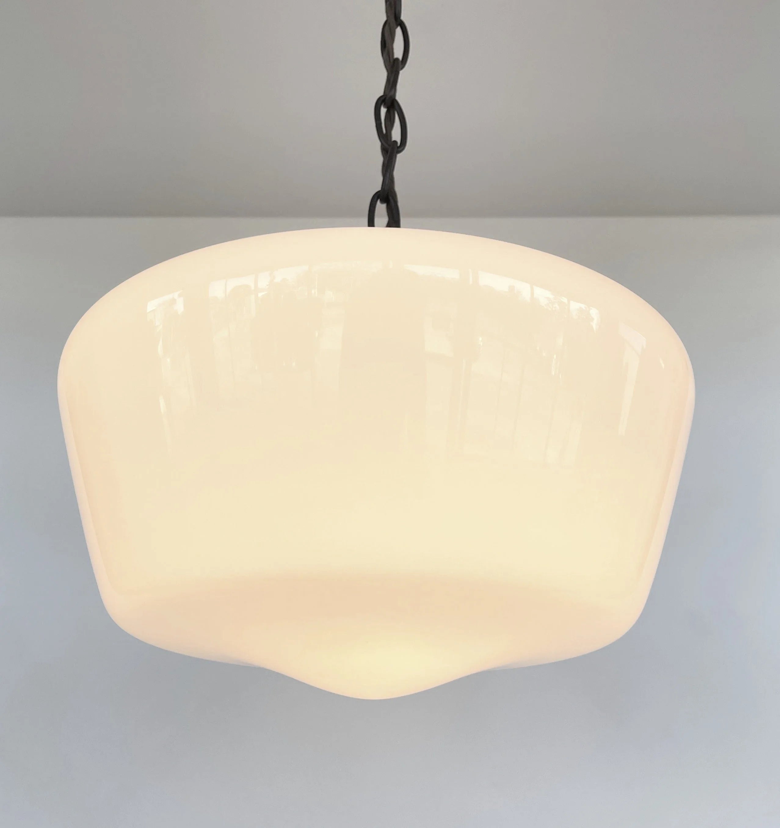 Large Antique Milk Glass Schoolhouse Pendant Light - 12"