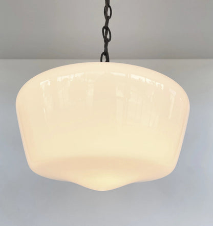Large Antique Milk Glass Schoolhouse Pendant Light - 12"