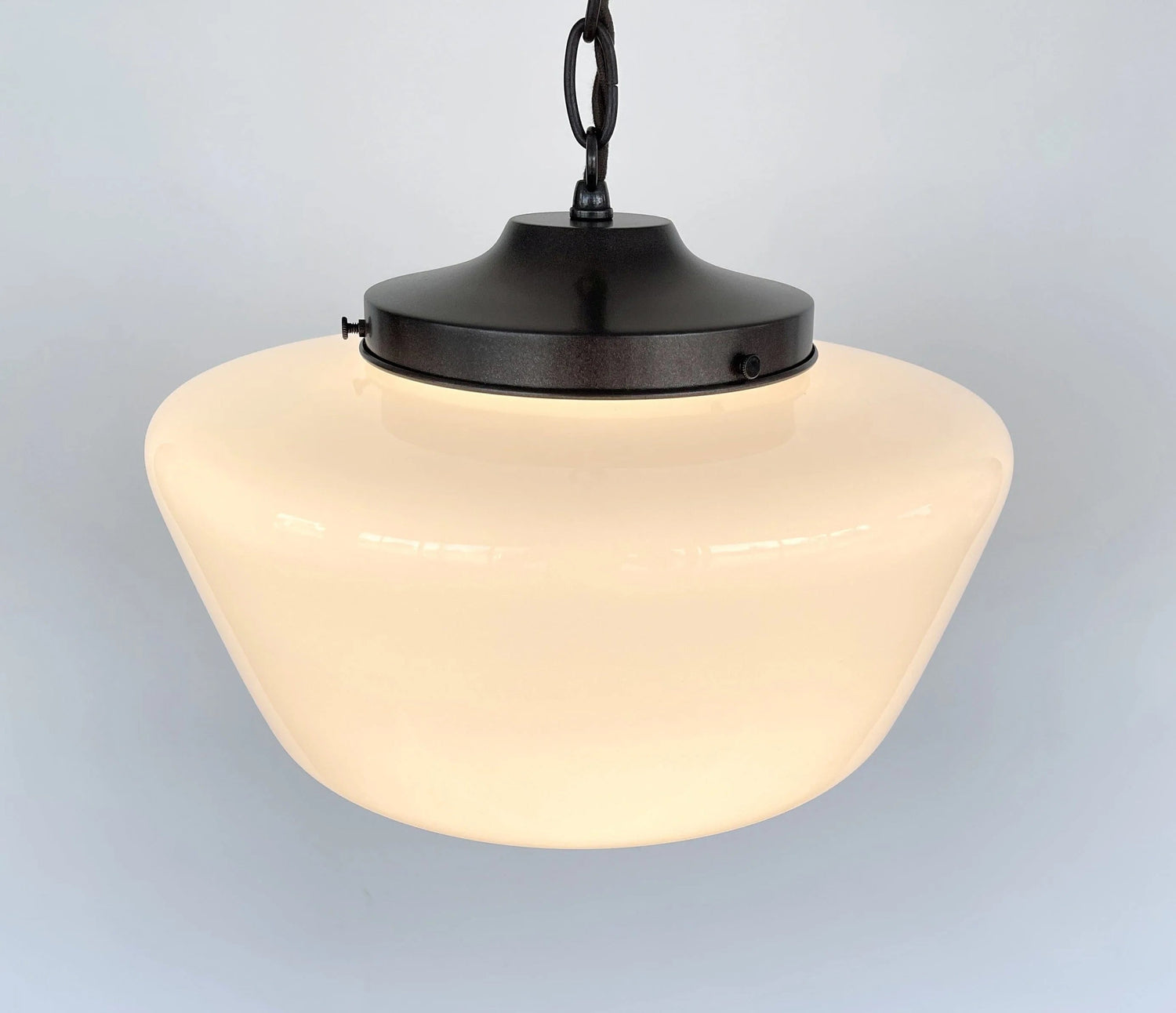Large Antique Milk Glass Schoolhouse Pendant Light - 12"