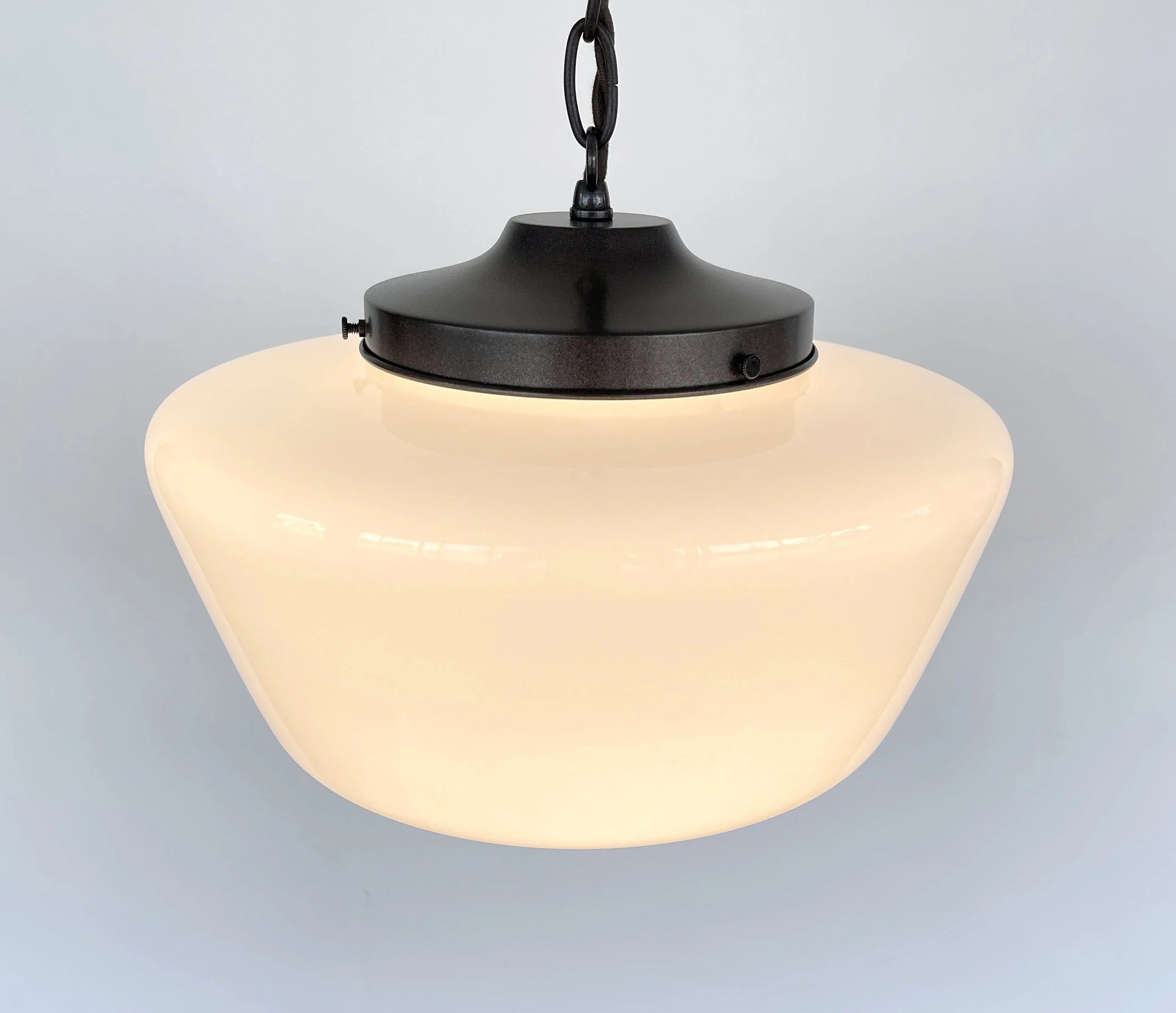 Large Antique Milk Glass Schoolhouse Pendant Light - 12"