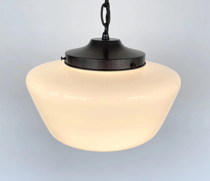 Large Antique Milk Glass Schoolhouse Pendant Light - 12"