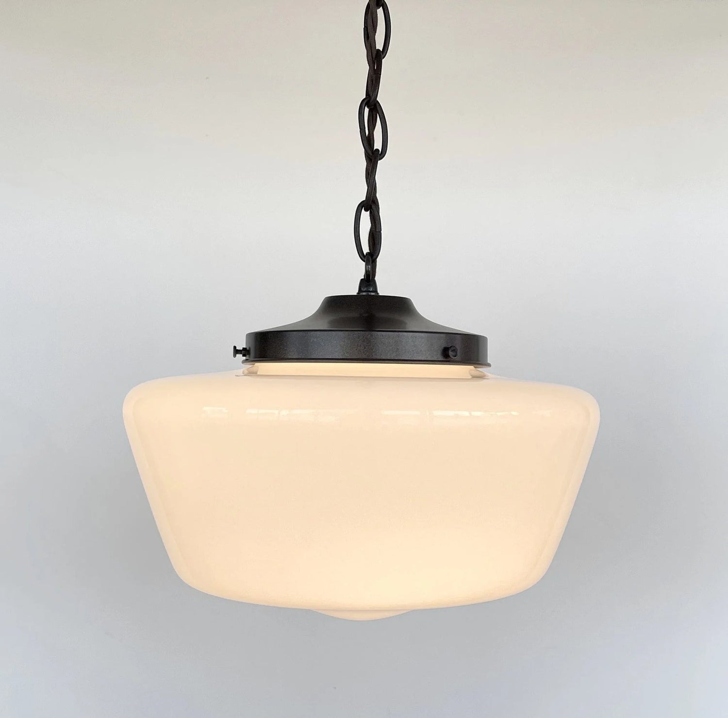 Large Antique Milk Glass Schoolhouse Pendant Light - 12"