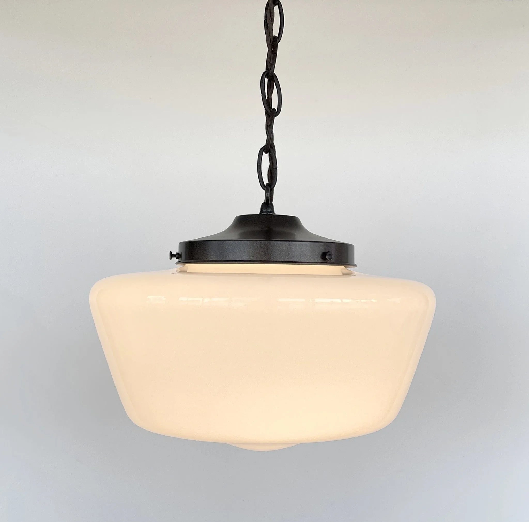 Large Antique Milk Glass Schoolhouse Pendant Light - 12"