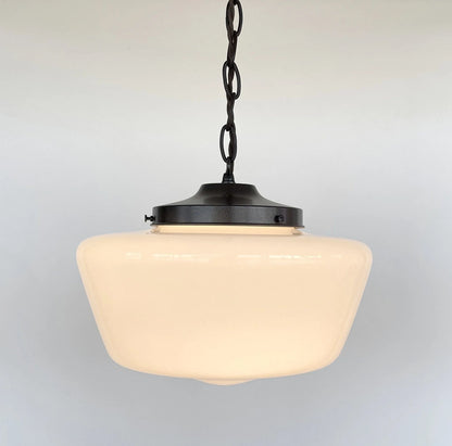 Large Antique Milk Glass Schoolhouse Pendant Light - 12"