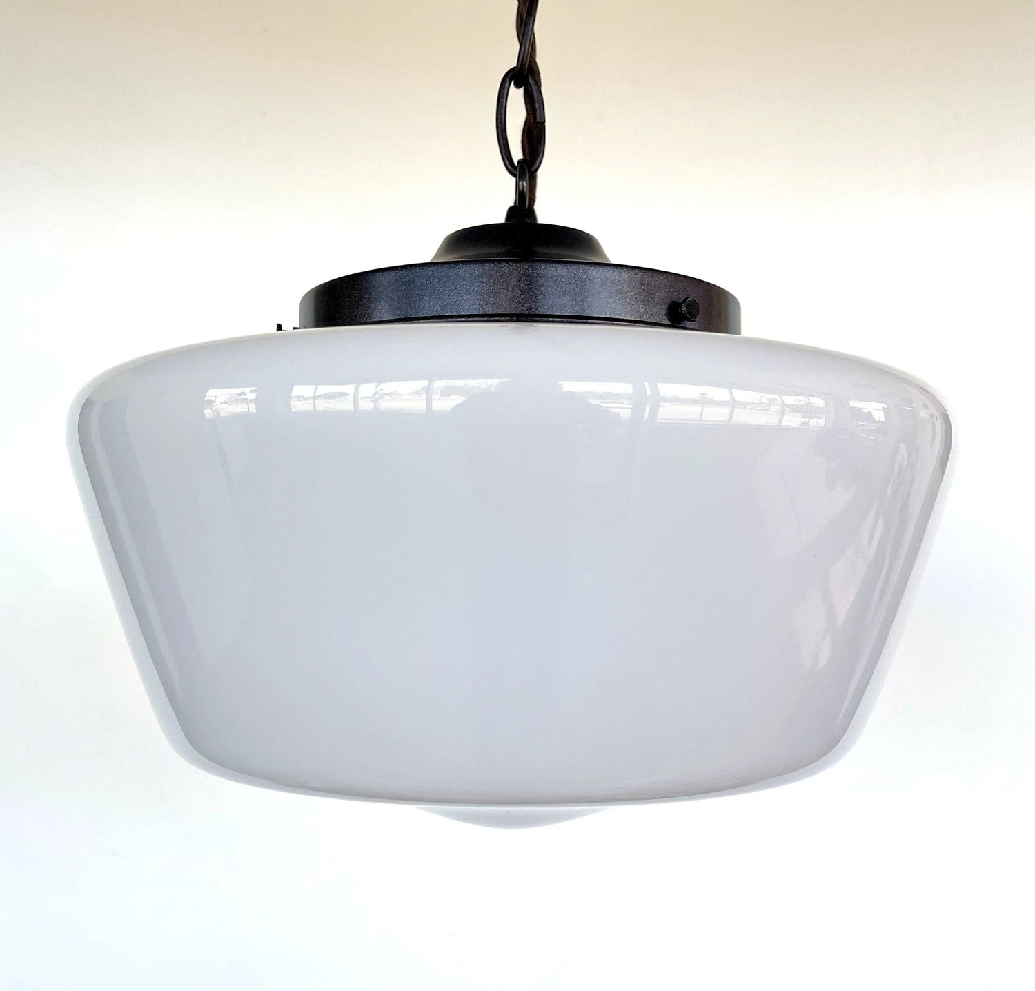 Large Antique Milk Glass Schoolhouse Pendant Light - 12"