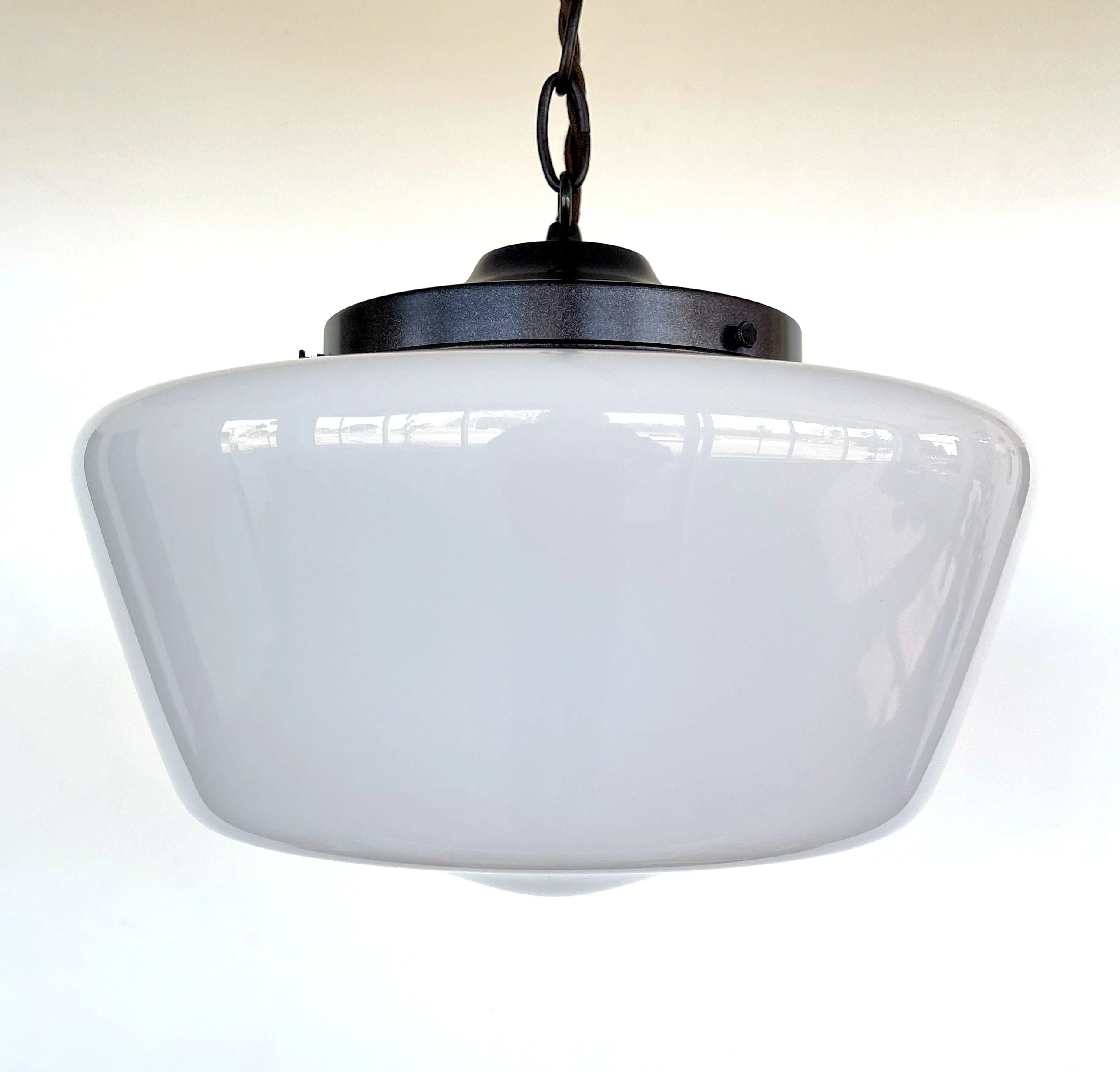 Large Antique Milk Glass Schoolhouse Pendant Light - 12"
