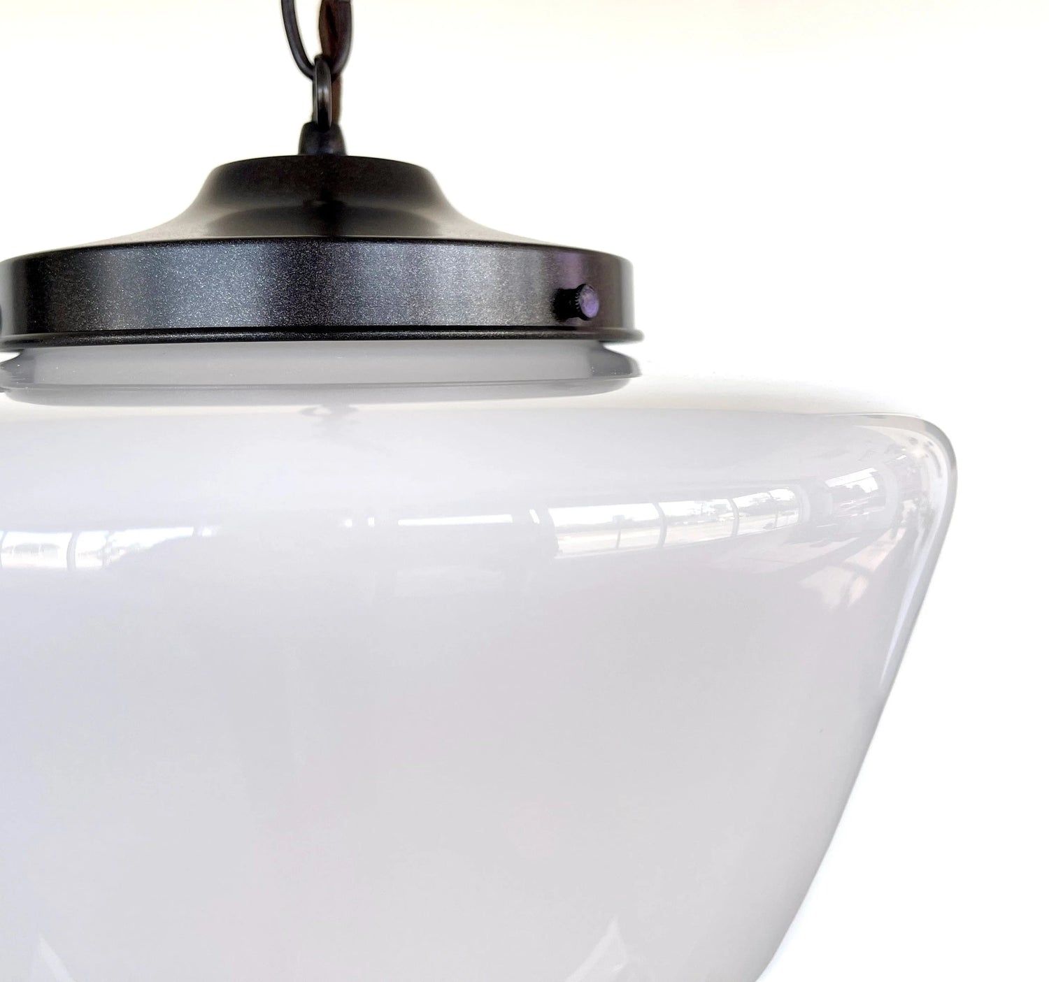 Large Antique Milk Glass Schoolhouse Pendant Light - 12"