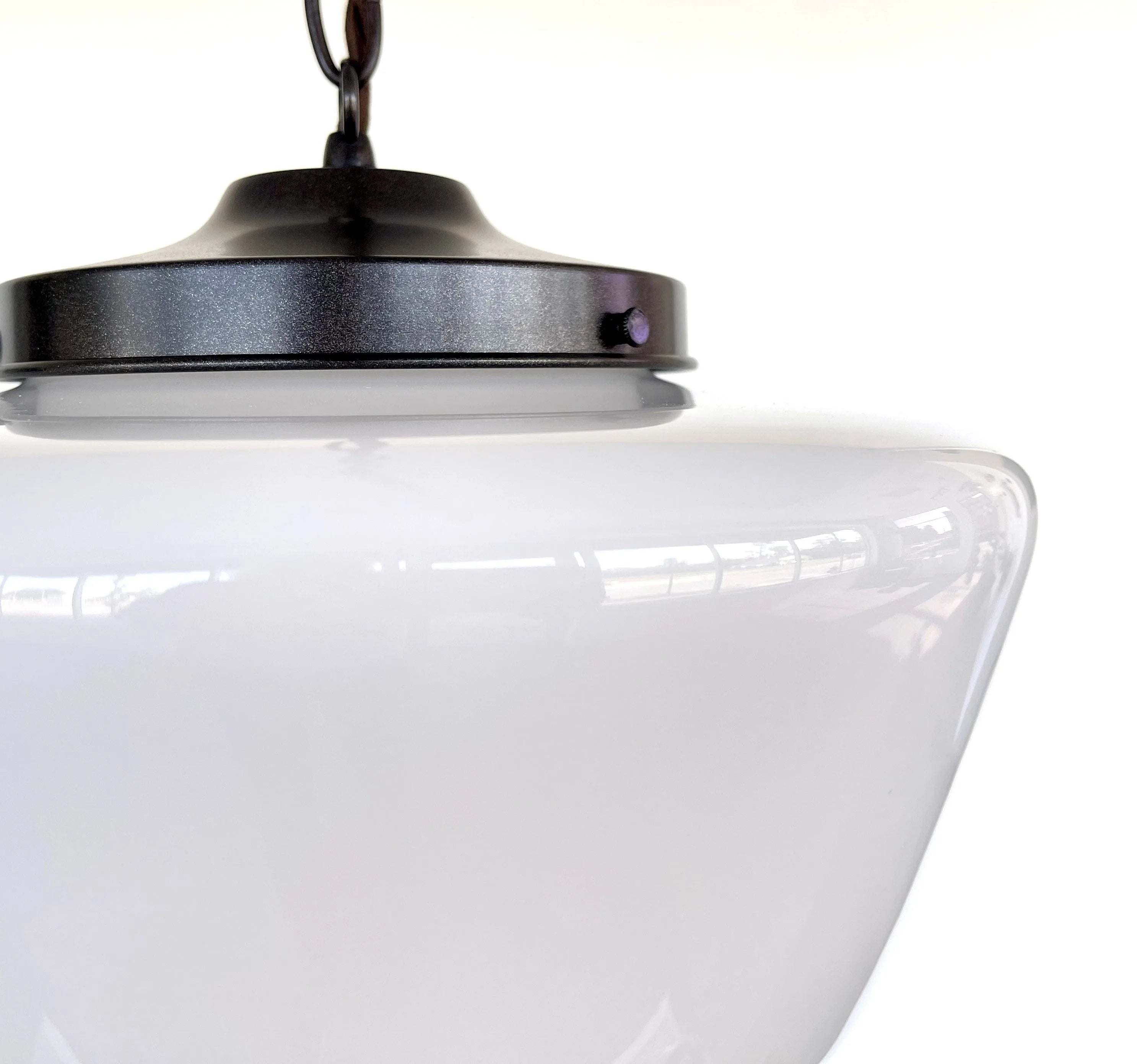Large Antique Milk Glass Schoolhouse Pendant Light - 12"
