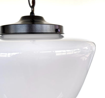 Large Antique Milk Glass Schoolhouse Pendant Light - 12"