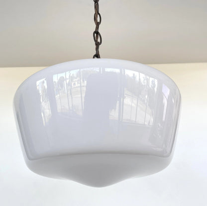 Large Antique Milk Glass Schoolhouse Pendant Light - 12"