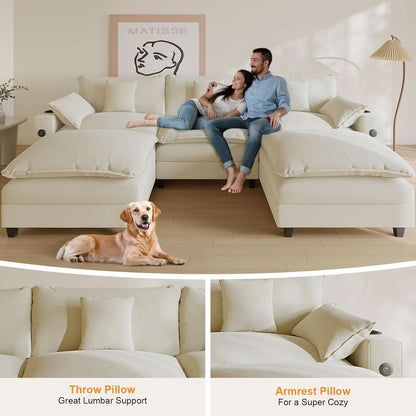 Modular Cloud Sectional Sofa with Ottoman(s) and Pillows in Beige