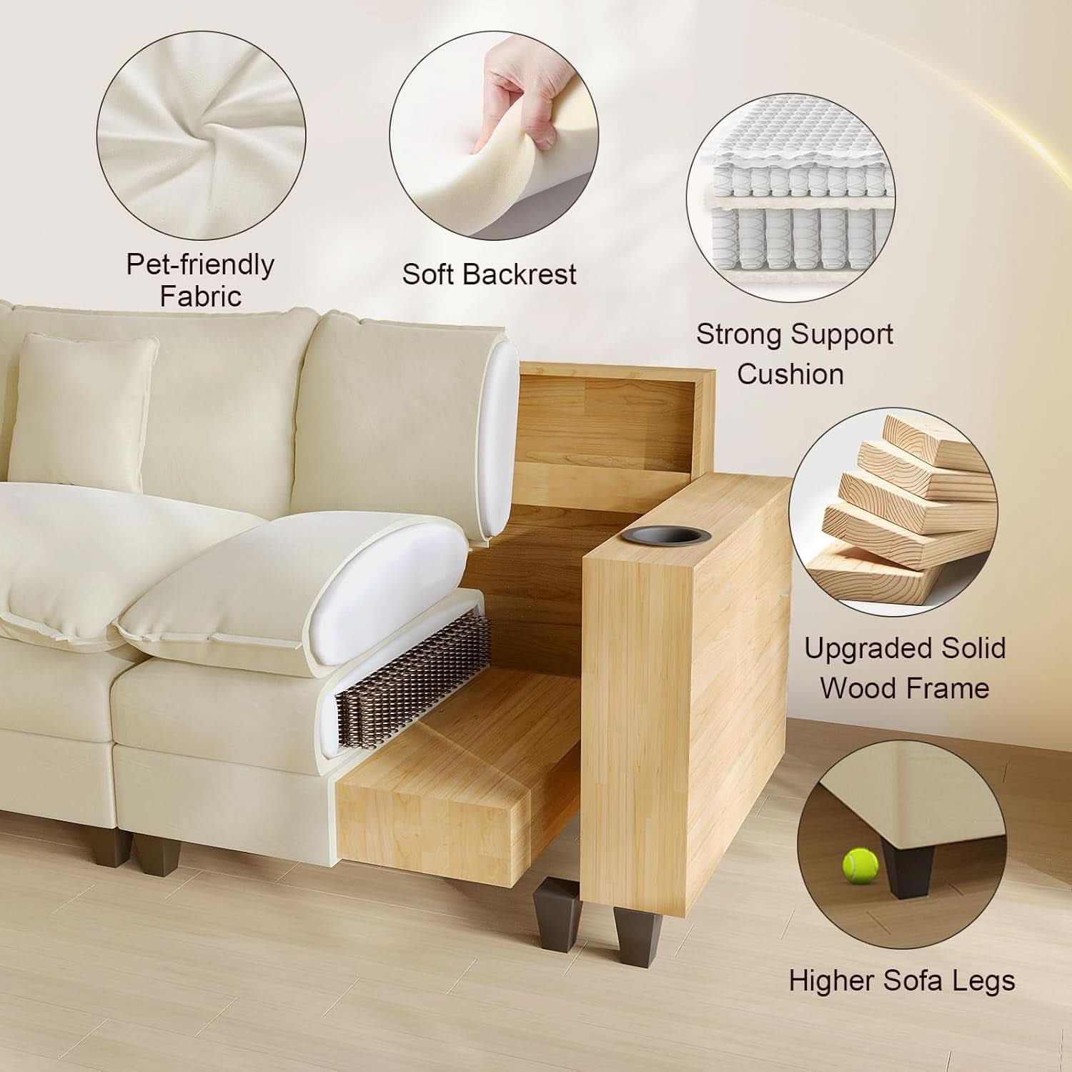 Modular Cloud Sectional Sofa with Ottoman(s) and Pillows in Beige
