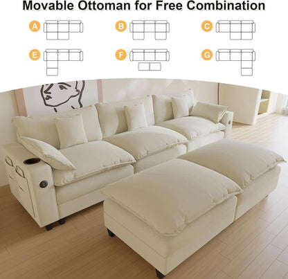 Modular Cloud Sectional Sofa with Ottoman(s) and Pillows in Beige