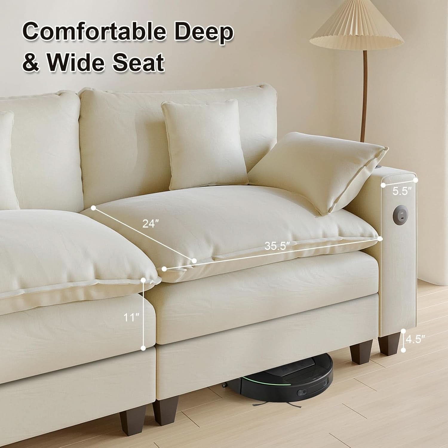 Modular Cloud Sectional Sofa with Ottoman(s) and Pillows in Beige