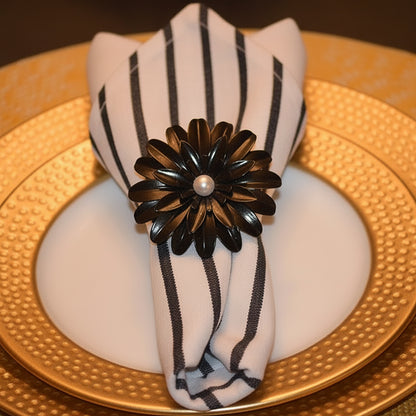 Set of 4 Black Floral Napkin Rings