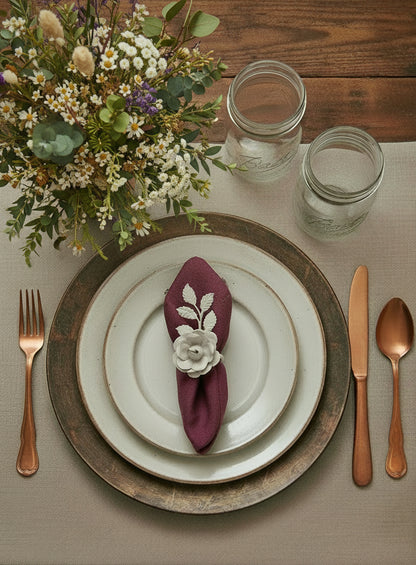 Set of 8 White Rose Napkin Rings