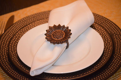 Sunflower Antique Bronze Napkin Rings - Set of 4