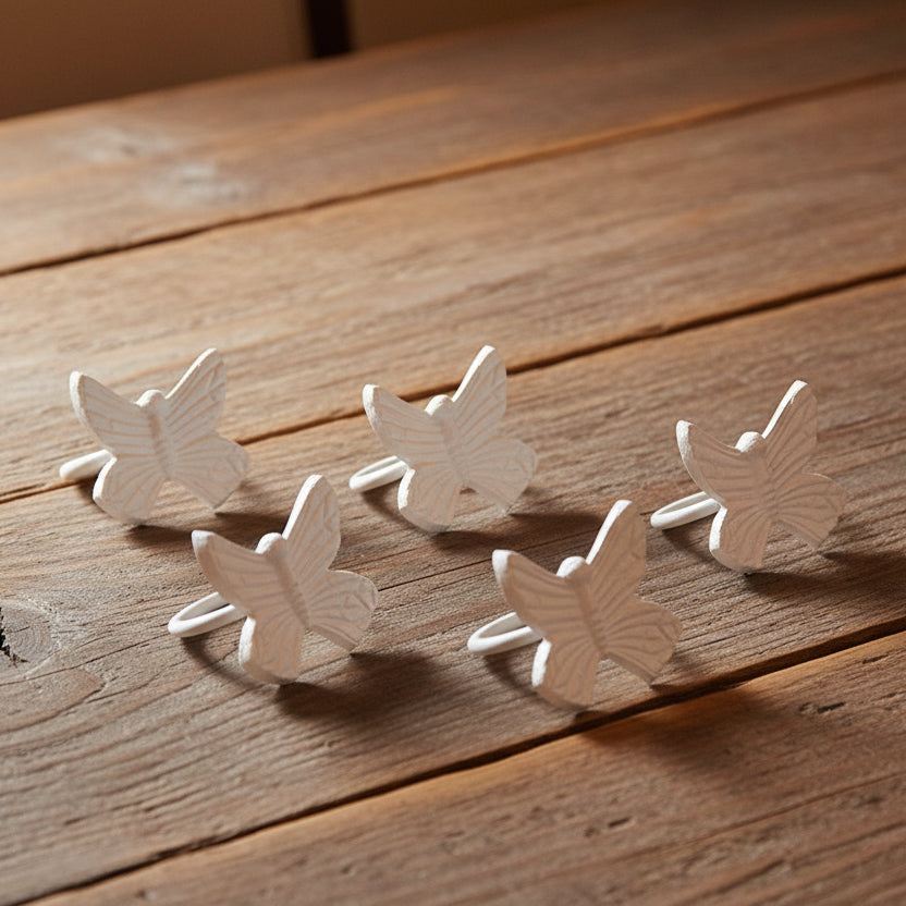 Set of 4 White Butterfly Napkin Rings