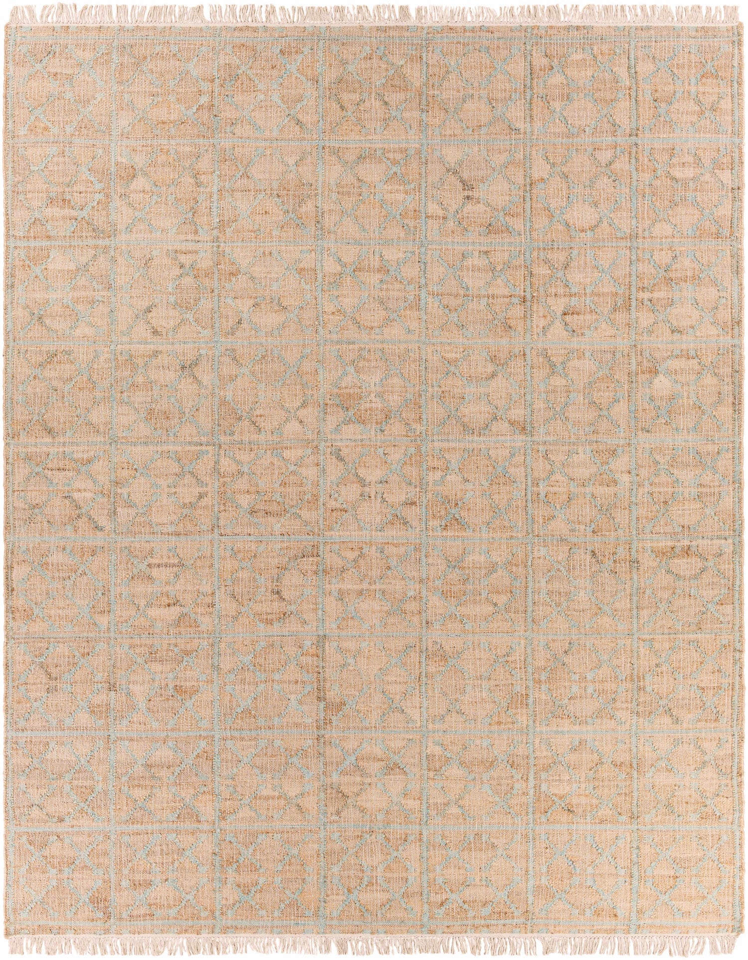 Rice Dusty Sage Fringed Jute Carpet