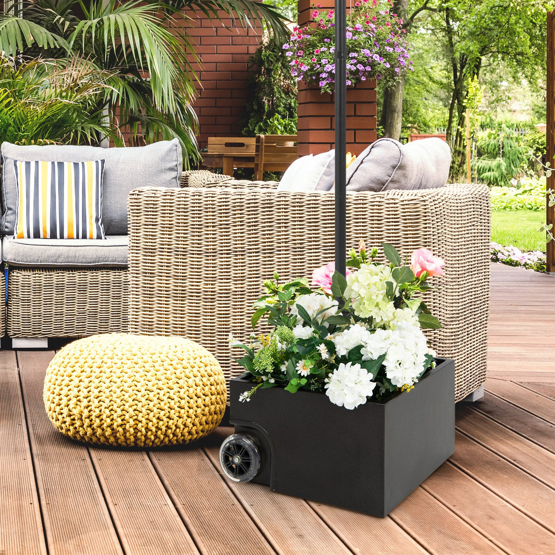150 Pounds Patio Umbrella Base/Stand/Planter w/ Wheels in Black or Brown