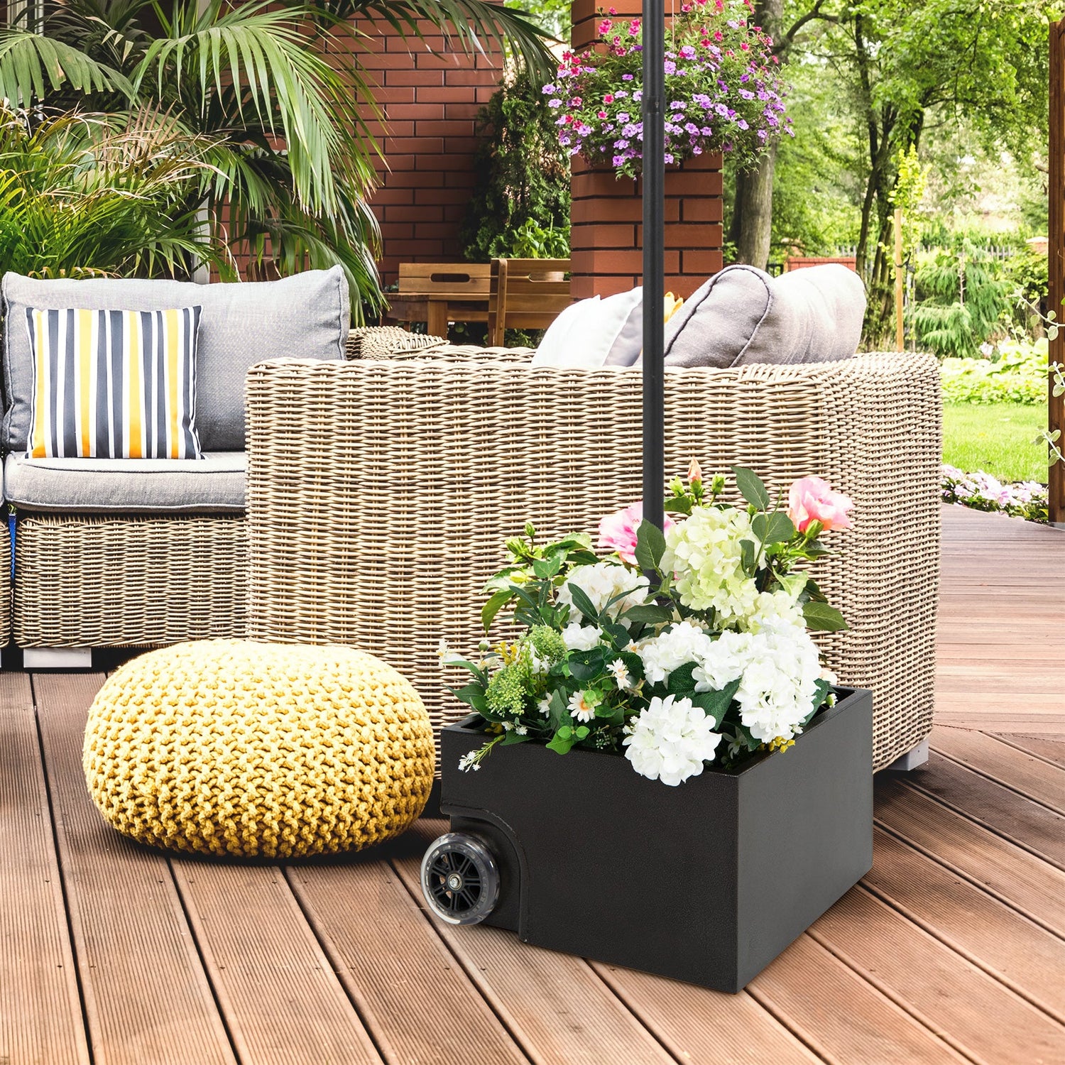 150 Pounds Patio Umbrella Base/Stand/Planter w/ Wheels in Black or Brown
